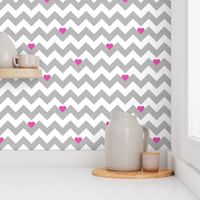 Heart & Chevron - Grey/Pink Canvas