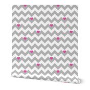 Heart & Chevron - Grey/Pink Canvas