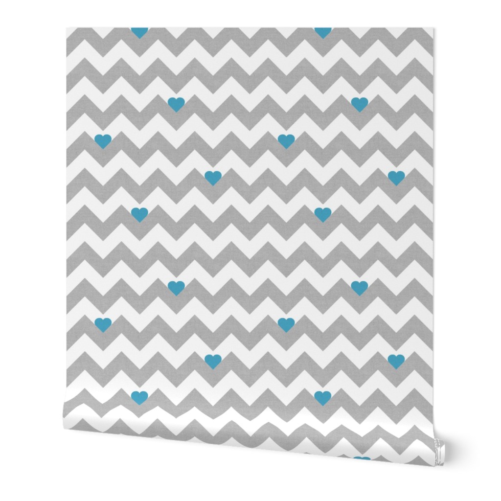 Heart & Chevron - Grey/Blue Canvas