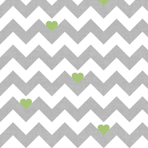 Heart & Chevron - Grey/Green Canvas