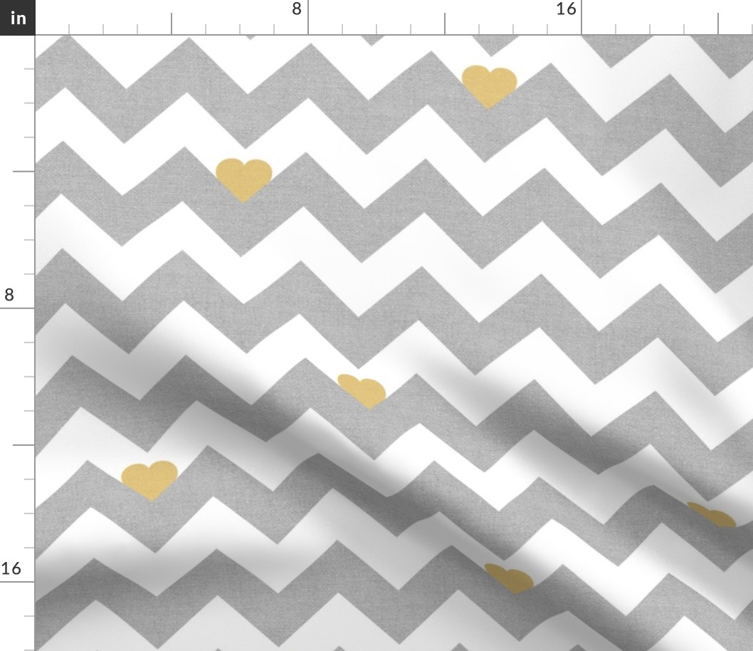 Heart & Chevron - Grey/Yellow Canvas