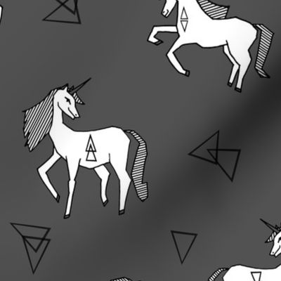 unicorns // charcoal unicorn girls sweet unicorn fabric