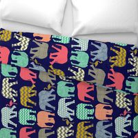 baby elephants and flamingos navy large railroaded