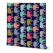 baby elephants and flamingos navy large railroaded