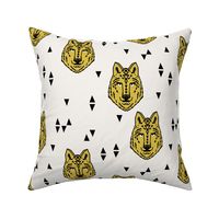 wolf // yellow on cream wolves wolf animal head kids boys room