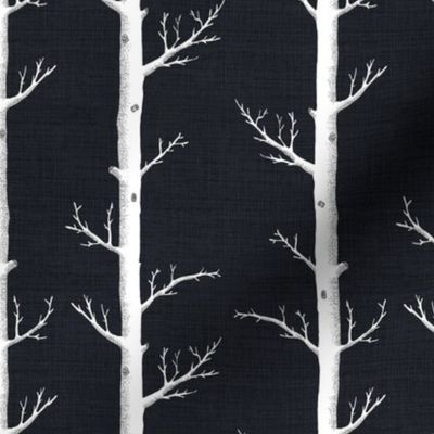 White Birch Forest on Soot Black Linen