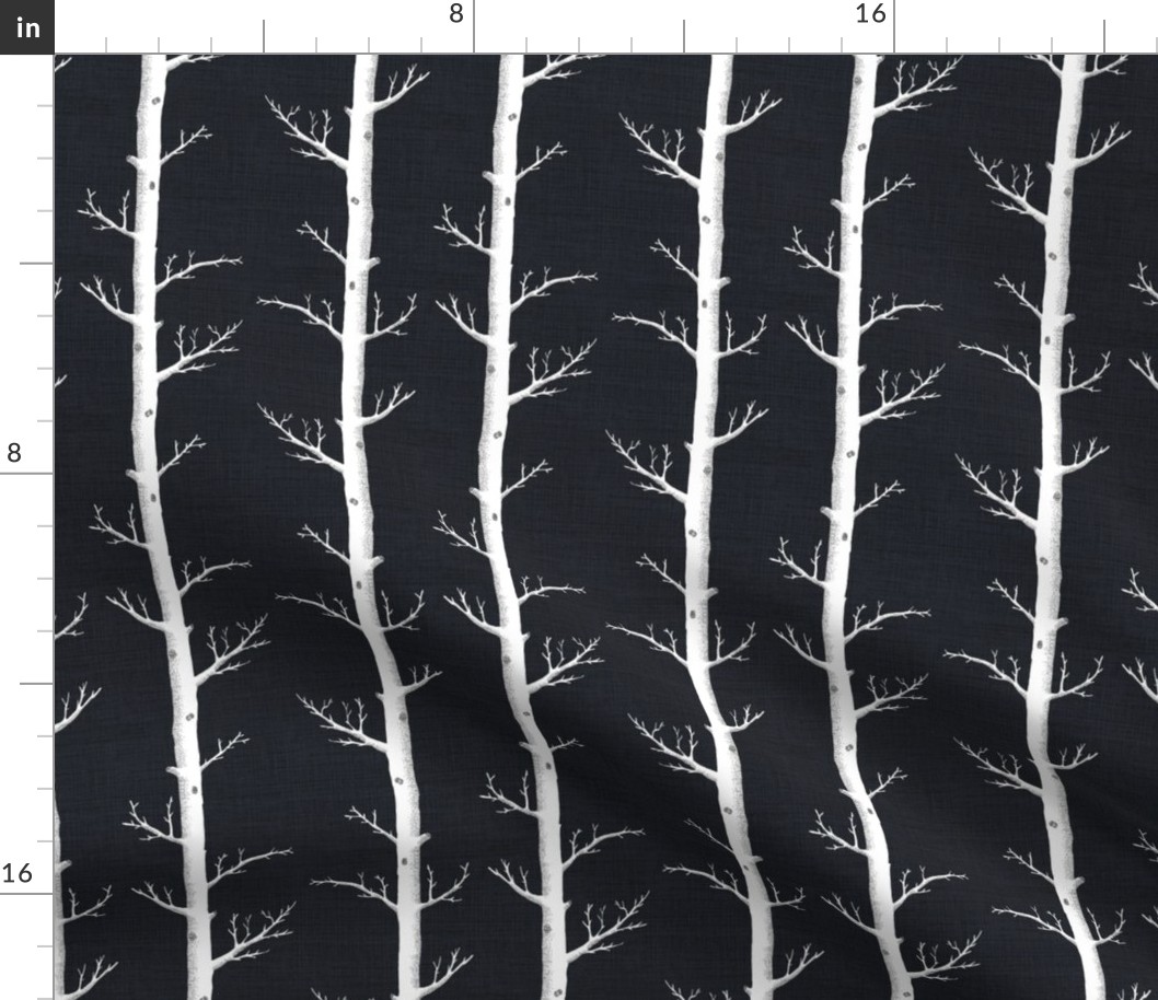 White Birch Forest on Soot Black Linen