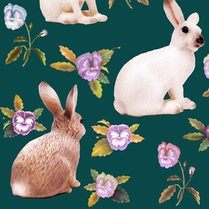 Bunnies in the Garden Teal // large