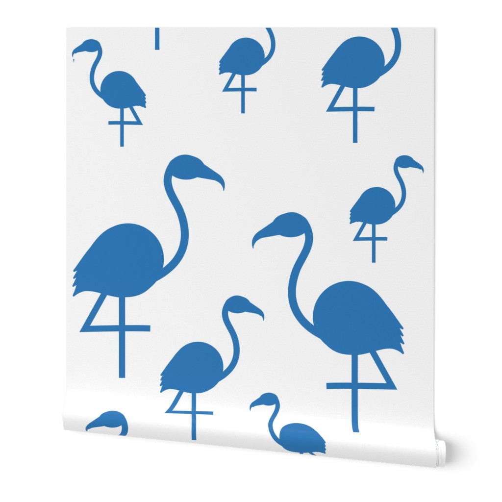 Flamingos in blue on white