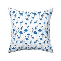 Flamingos in blue on white