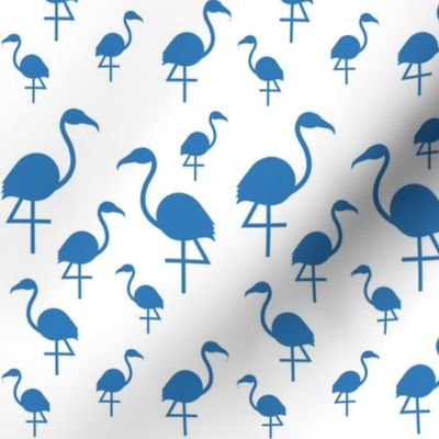 Flamingos in blue on white