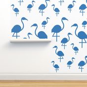 Flamingos in blue on white