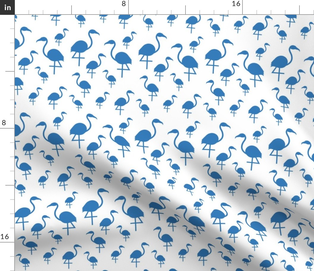 Flamingos in blue on white