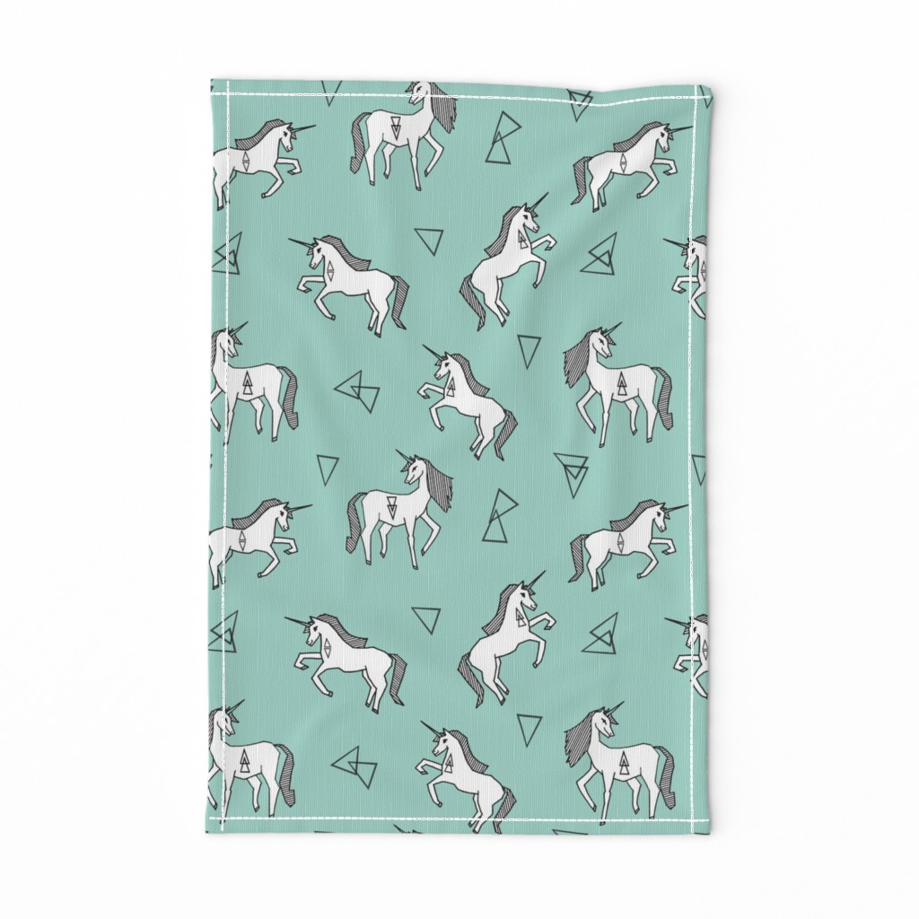 unicorn // mint and white triangles cute girls sweet pastel unicorn fabric