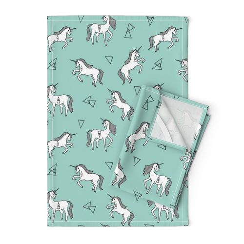 unicorn // mint and white triangles cute girls sweet pastel unicorn fabric