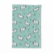 unicorn // mint and white triangles cute girls sweet pastel unicorn fabric