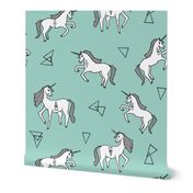 unicorn // mint and white triangles cute girls sweet pastel unicorn fabric