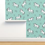 unicorn // mint and white triangles cute girls sweet pastel unicorn fabric