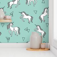 unicorn // mint and white triangles cute girls sweet pastel unicorn fabric