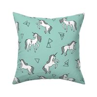 unicorn // mint and white triangles cute girls sweet pastel unicorn fabric