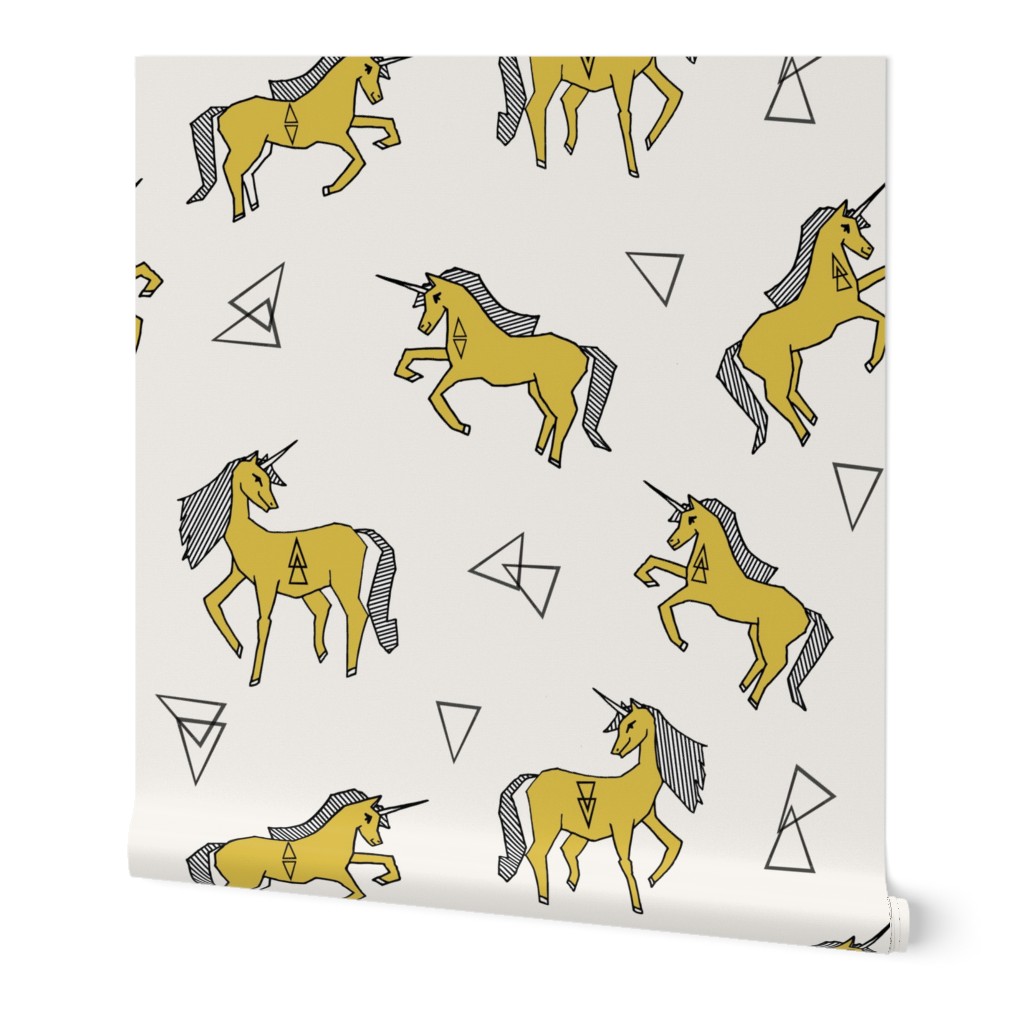 unicorns // unicorn mustard yellow cute girls unicorn fabric sweet girls 