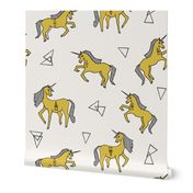 unicorns // unicorn mustard yellow cute girls unicorn fabric sweet girls 