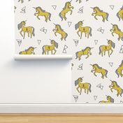 unicorns // unicorn mustard yellow cute girls unicorn fabric sweet girls 