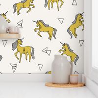 unicorns // unicorn mustard yellow cute girls unicorn fabric sweet girls 