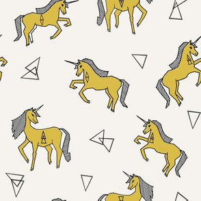 unicorns // unicorn mustard yellow cute girls unicorn fabric sweet girls 