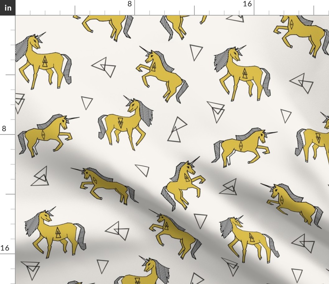 unicorns // unicorn mustard yellow cute girls unicorn fabric sweet girls 