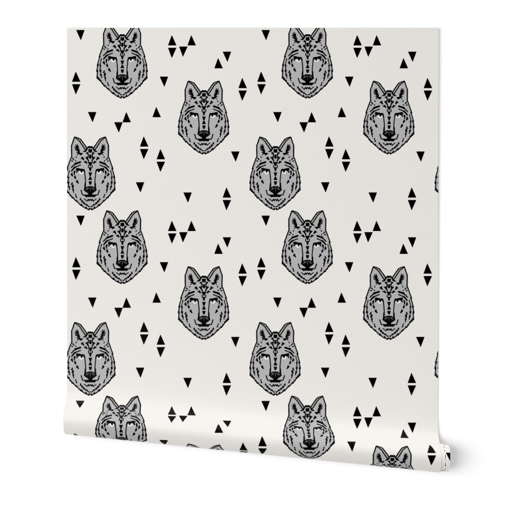 wolf // grey on cream wolves kids boys wolf face animals animal head cute animal design for boys