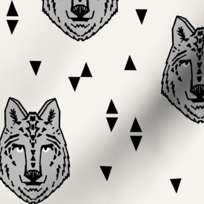 wolf // grey on cream wolves kids boys wolf face animals animal head cute animal design for boys