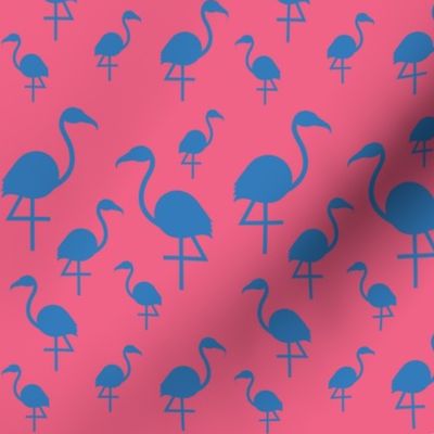 Flamingos in blue on pink