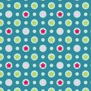 Ditsy dotty flowers teal