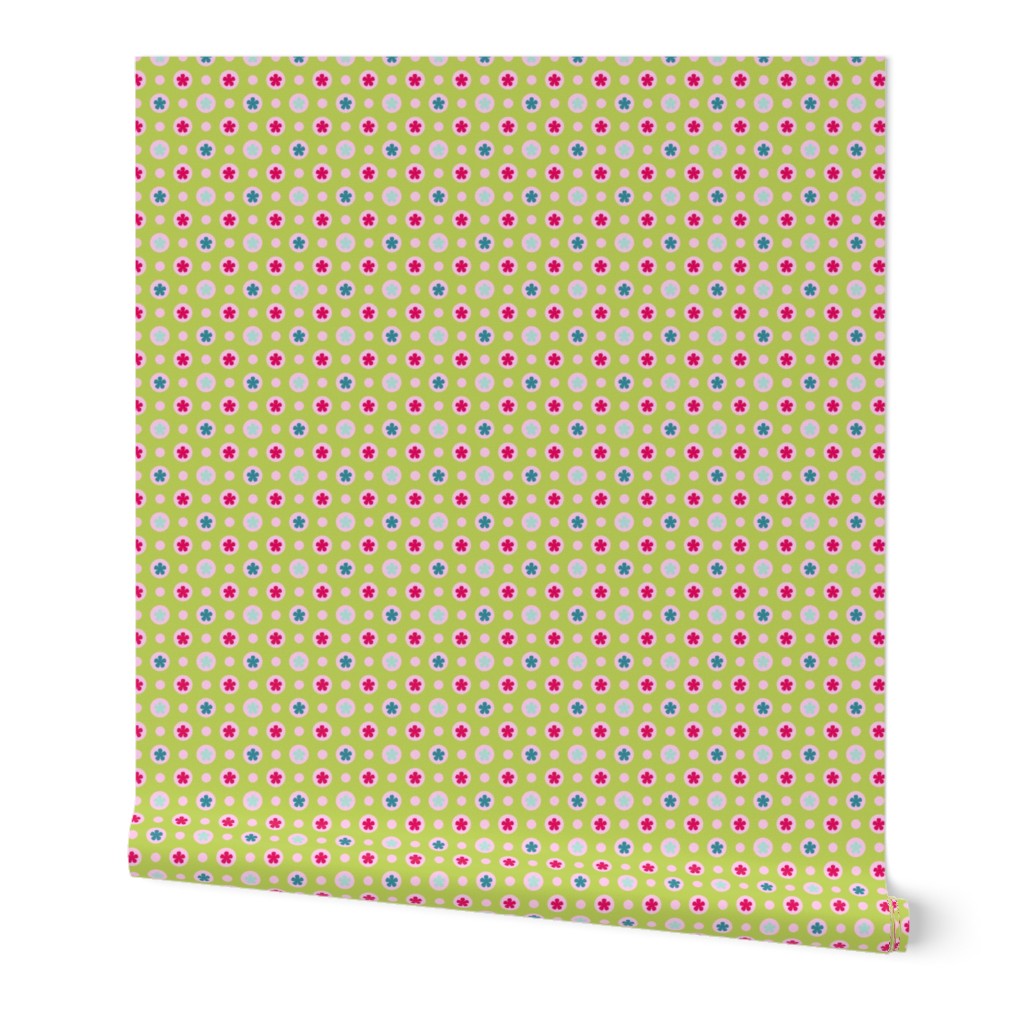 Ditsy dotty flowers green