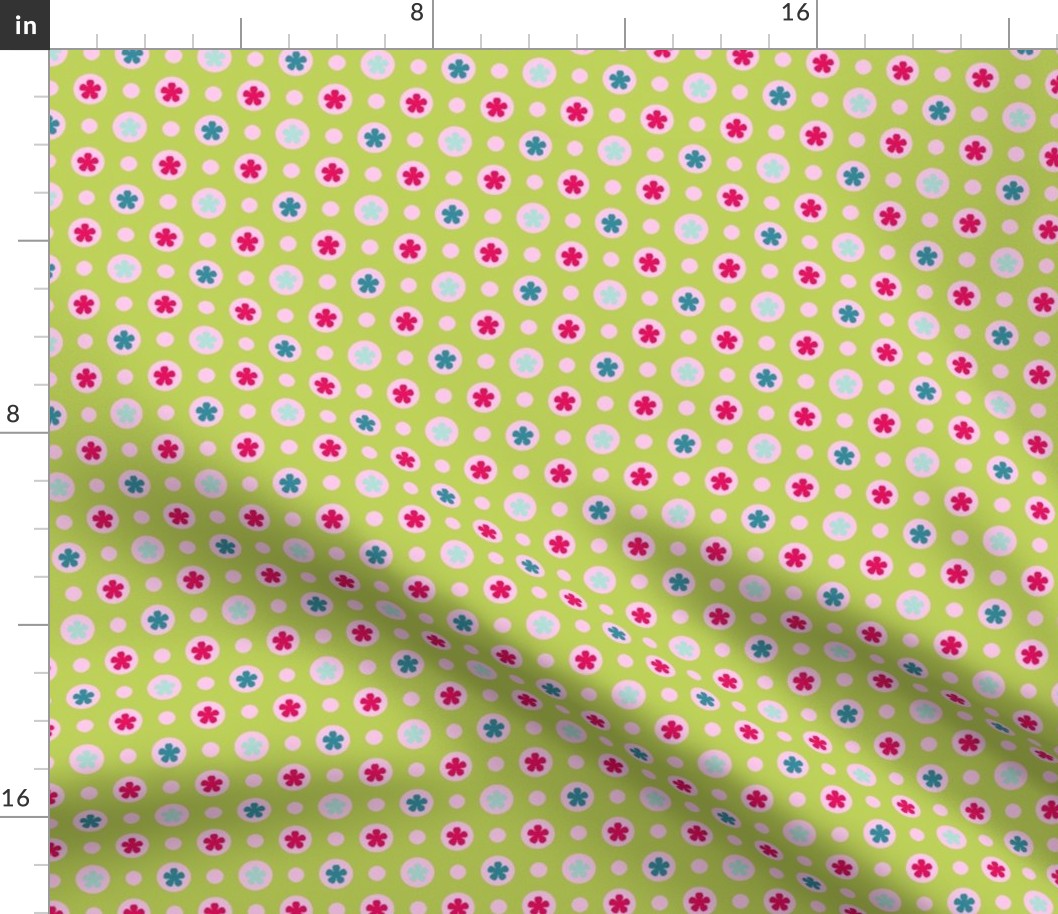 Ditsy dotty flowers green