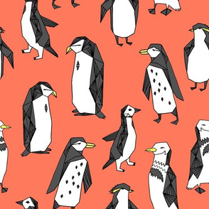 penguins // light orange penguin pingu bird birds kids nursery antarctic 