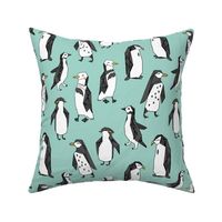 penguin fabric // mint penguin pingu penguins antarctic birds bird animals mint fabric