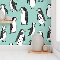 penguin fabric // mint penguin pingu penguins antarctic birds bird animals mint fabric