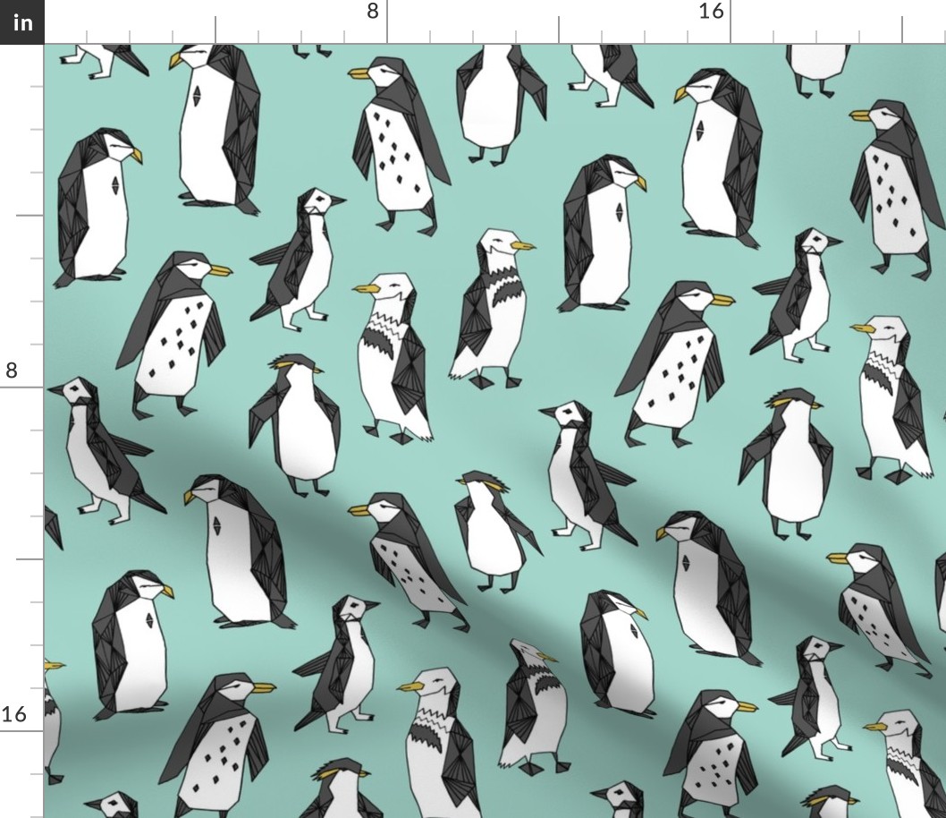 penguin fabric // mint penguin pingu penguins antarctic birds bird animals mint fabric