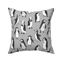 penguins fabric // grey penguin winter bird birds nursery baby grey kids 