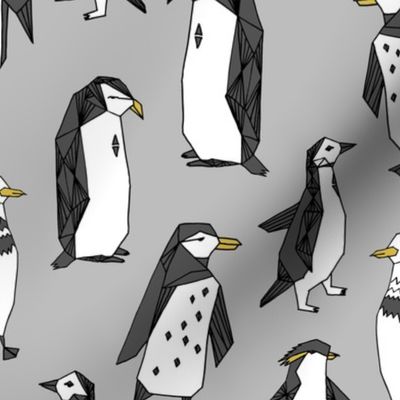 penguins fabric // grey penguin winter bird birds nursery baby grey kids 