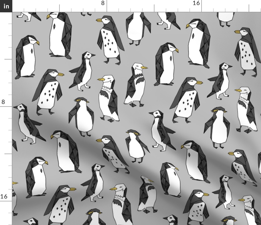 penguins fabric // grey penguin winter bird birds nursery baby grey kids 