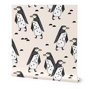 penguins // champagne cream birds bird penguin black and cream kids