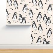 penguins // champagne cream birds bird penguin black and cream kids