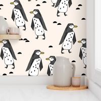 penguins // champagne cream birds bird penguin black and cream kids