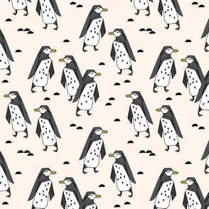 penguins // champagne cream birds bird penguin black and cream kids