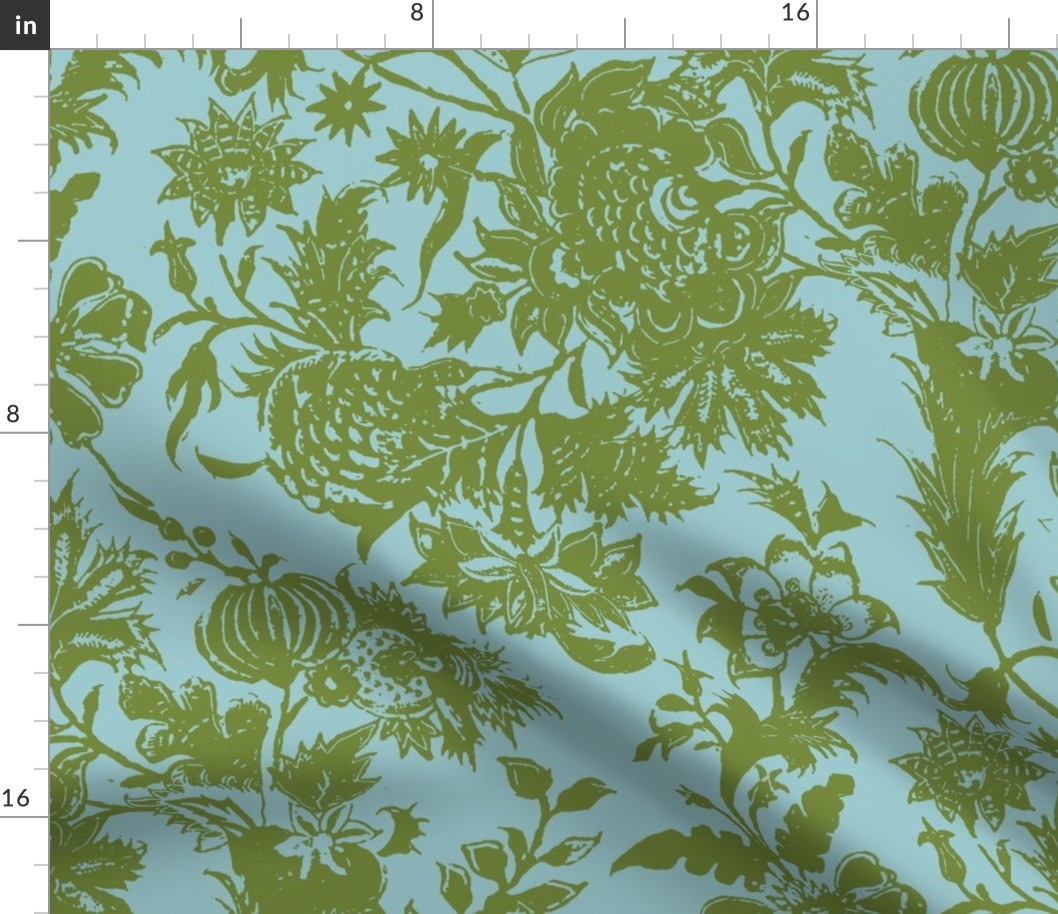 Chintz  TOILE_D_blue green jacobean