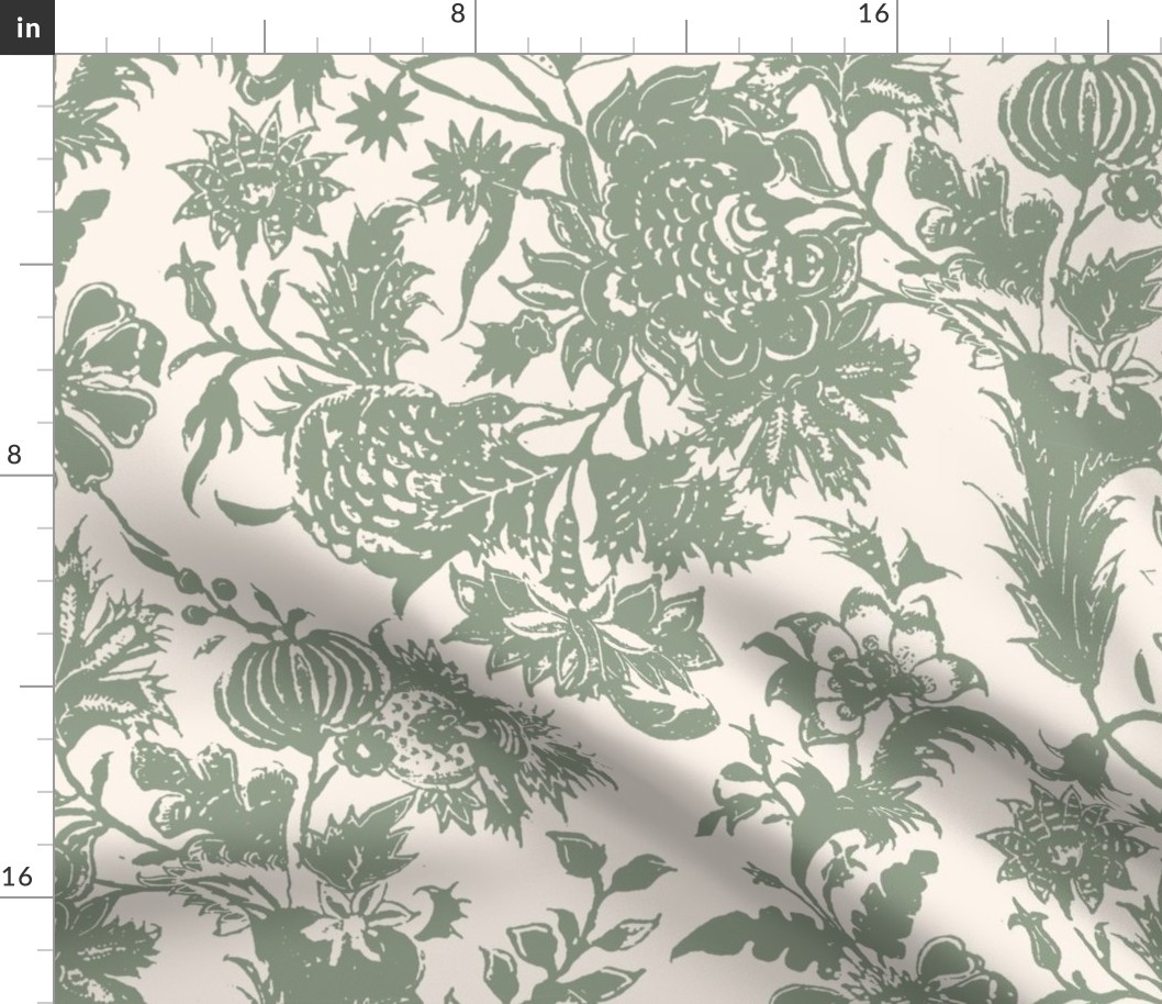 Chintz  TOILE_green moss jacobean