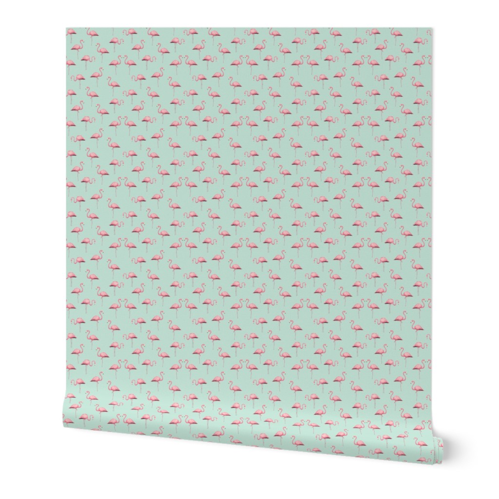 Pink Flamingo Flock on Mint